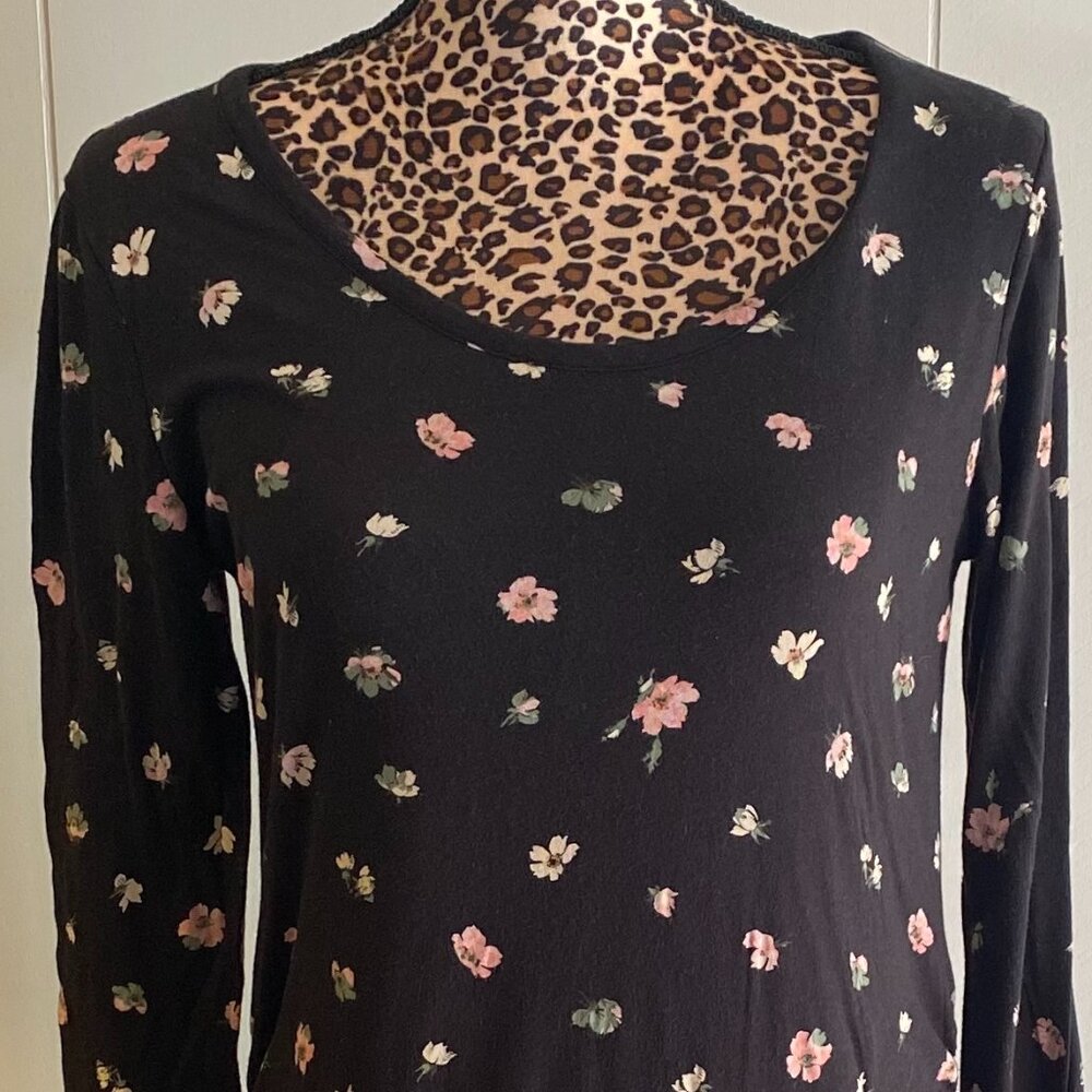 Maternity Floral Bodycon Dress Black Long Sleeve Ruched Side Knee‎ Length